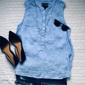 Tahari | 100% Linen | Sky Blue | Sleeveless Blouse